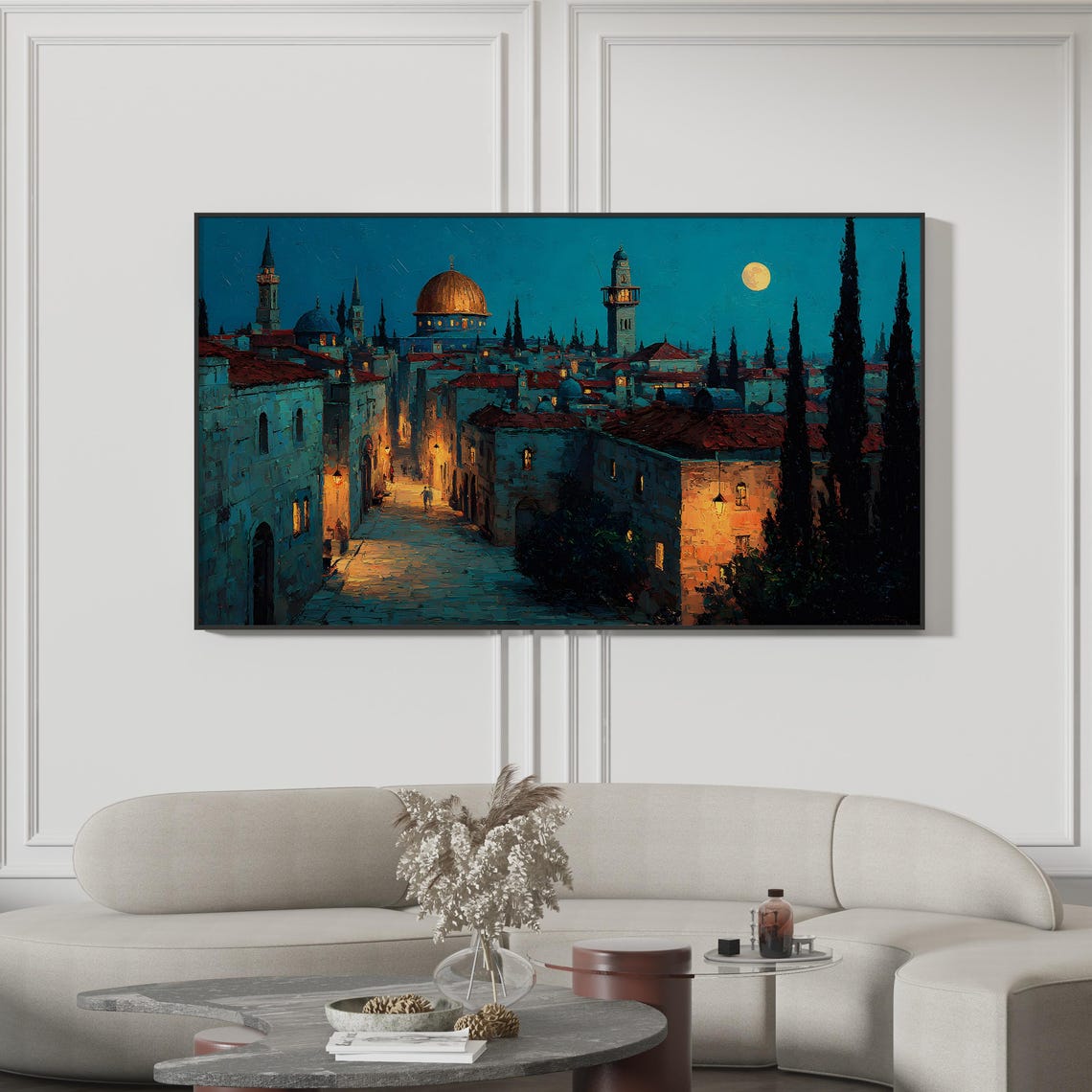 Jerusalem Samsung Frame Tv Alquds Golden Dome Minarets Night Art Ancient Street Print