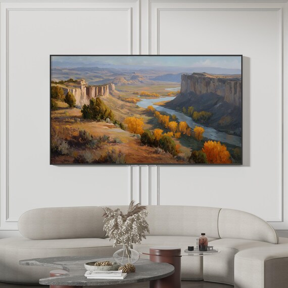 River Canyon Autumn Valley Landscape Golden Fall Trees Print
