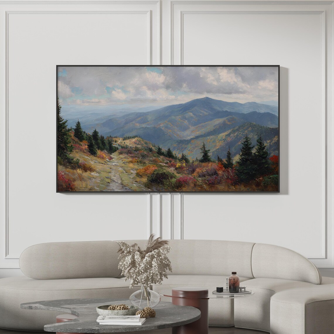 Autumn Mountain Hiking Trail Vintage Oil Painting Landscape Poster