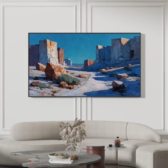 Ancient Desert Samsung Frame Tv Vibrant Blue Sky Southwest Inspired Historical Cliffside Art