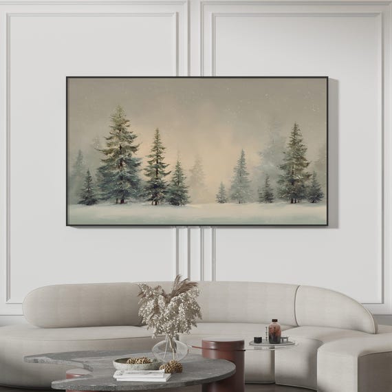 Winter Pine Tree Landscape Frame Tv Art