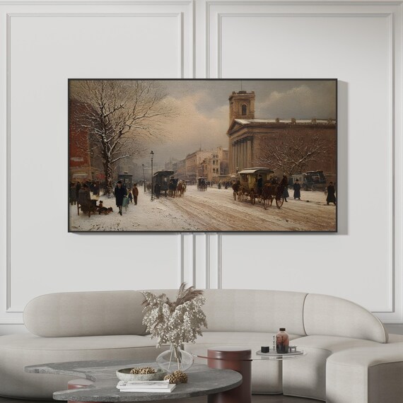 Victorian Winter Street Snow Carriage 19th Century Painting Poster