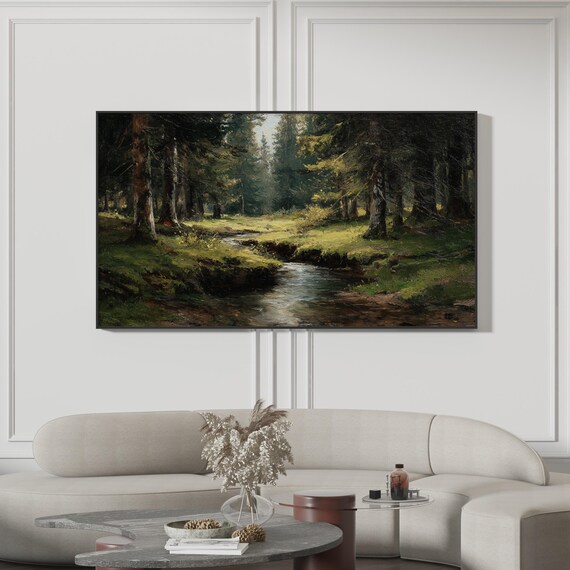 Forest Stream Rustic Nature Landscape Pine Woodland Water Print