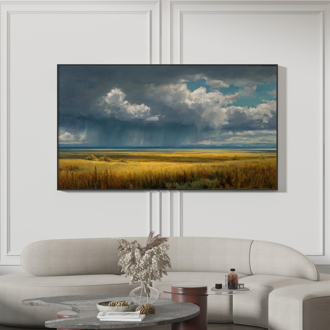 Stormy Sky Landscape, Golden Field Art Print