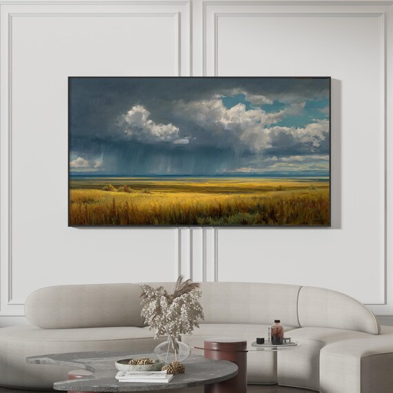 Stormy Sky Landscape, Golden Field Art Print