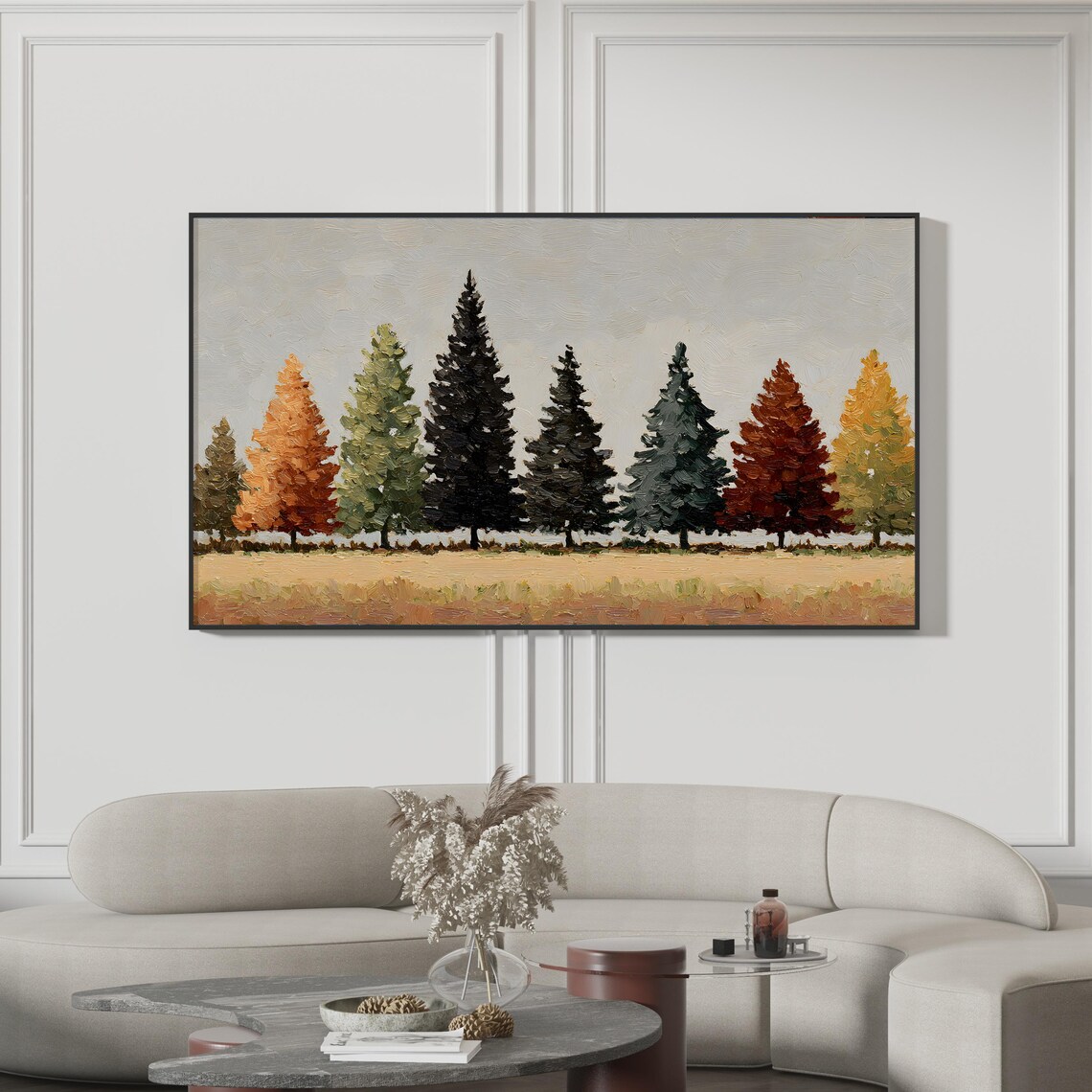 Textured Autumn Forest Frame Tv Art Rustic Scandinavian Pine Trees