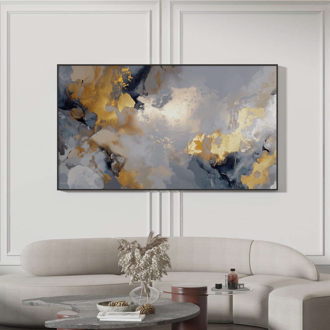 Luxury Gold Navy Grey Textured Modern Abstract Painting Poster
