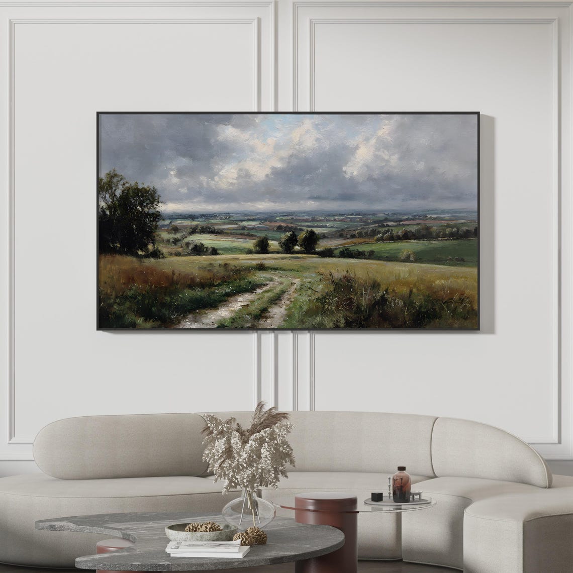 Green Rolling Hills Country Path Impressionist Landscape Poster