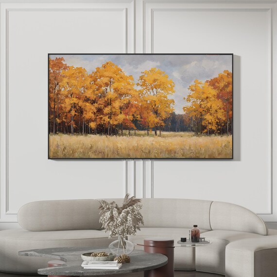 Golden Aspen Autumn Meadow Landscape Textured Oil Painting Poster