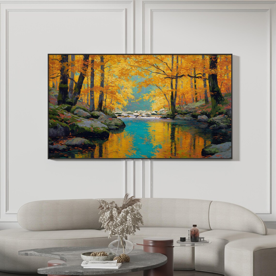 Autumn River Impressionist Painting Frame Tv Art