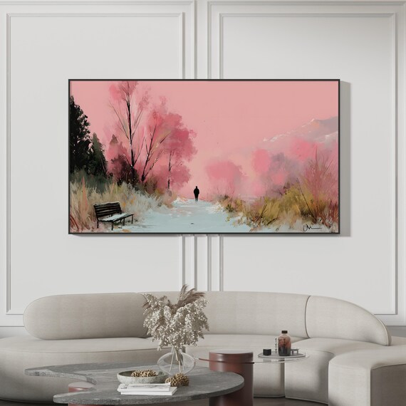 Samsung Frame Tv Art Vintage Night Landscape Oil Painting Full Moon Village Scene Blue And Orange Wall Rustic Mediterranean 4k