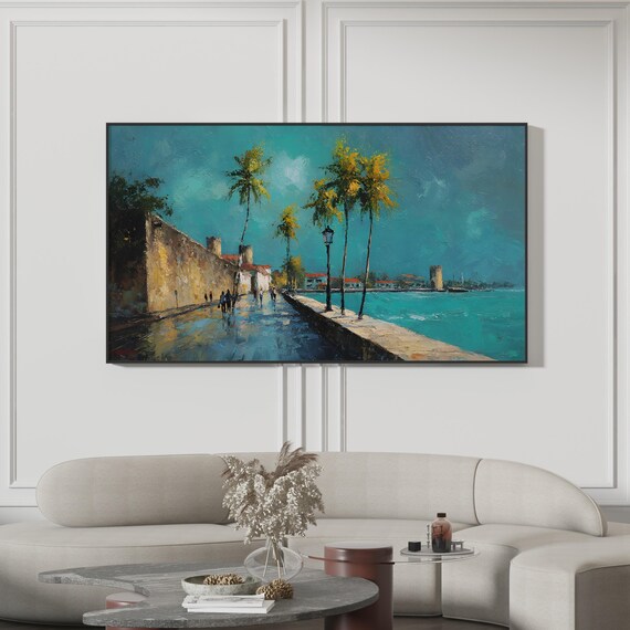 Martinique Caribbean Palm Trees Waterfront Seascape Art Print