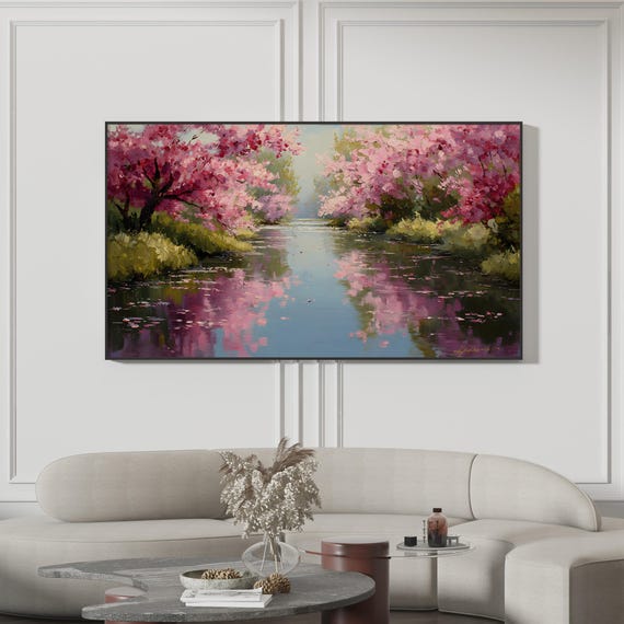 Cherry Blossom Samsung Frame Tv Art Korean Spring Oil Painting