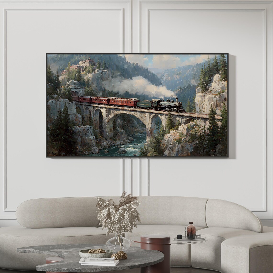 Vintage Steam Train, Historical Railway Landscape