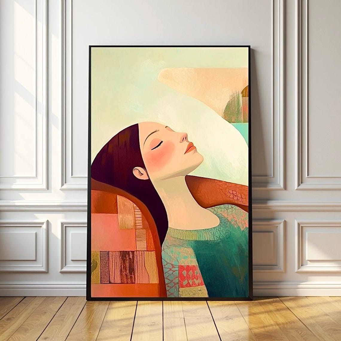Serene Resting Woman Warm Abstract Pastel Portrait Art Poster