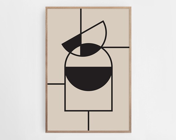 Geometric Line Art Beige Black Print Minimalist Print Art Print Boho Decor Abstract Print
