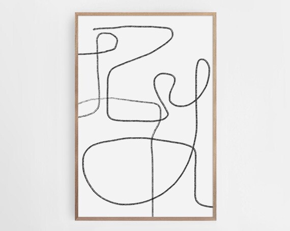 Brush Stroke Line Art Black And White Print