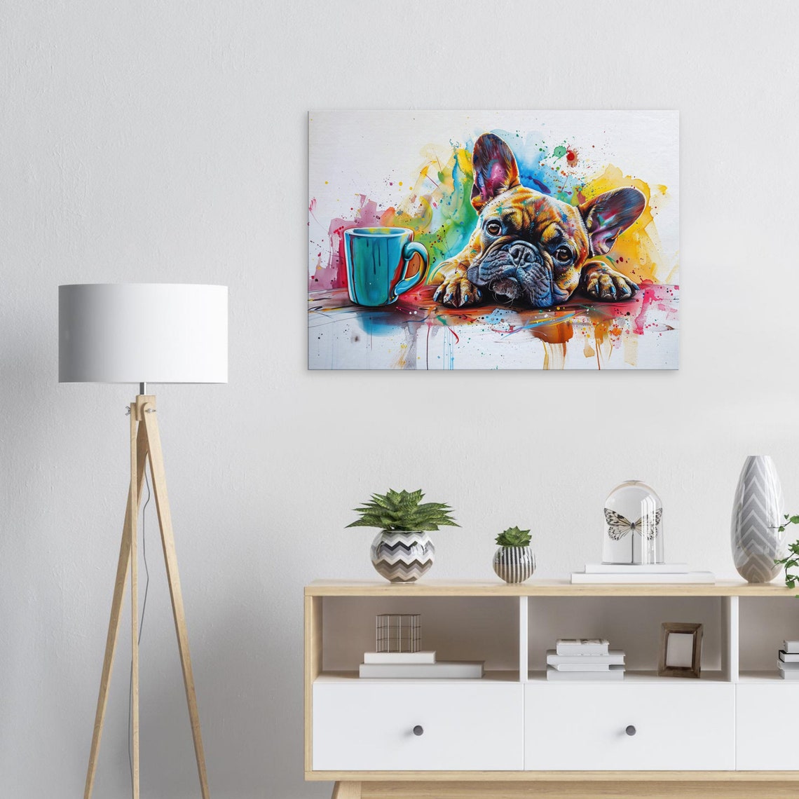 French Bulldog Resting By Blue Coffee Mug Paint Splash Dog Poster - Image 3