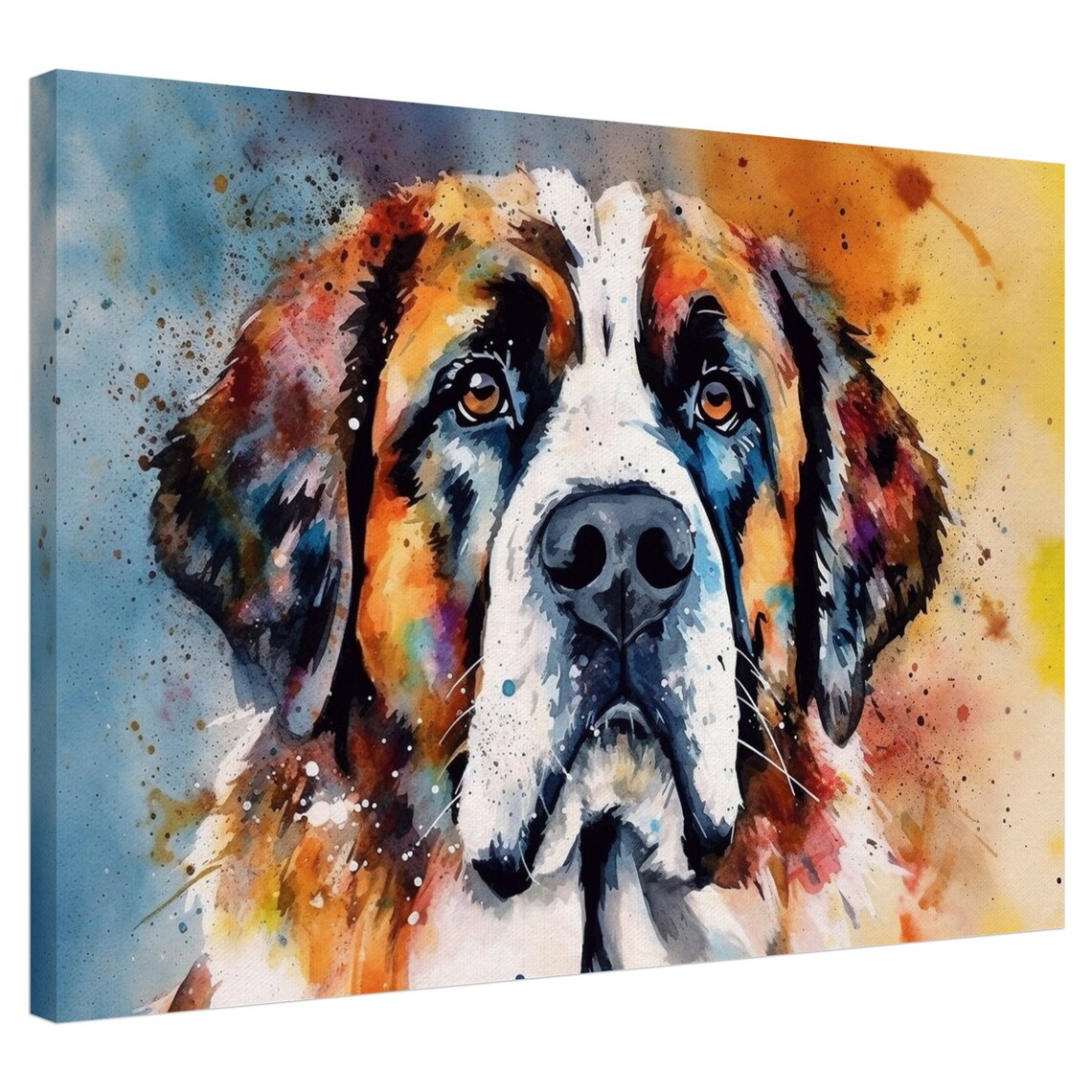St Bernard Watercolour Portrait Colourful Splash Gentle Giant Dog Art Poster