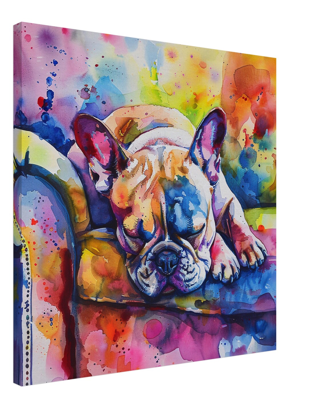 Sleeping French Bulldog Rainbow Watercolor Napping Puppy Wall Poster - Image 3