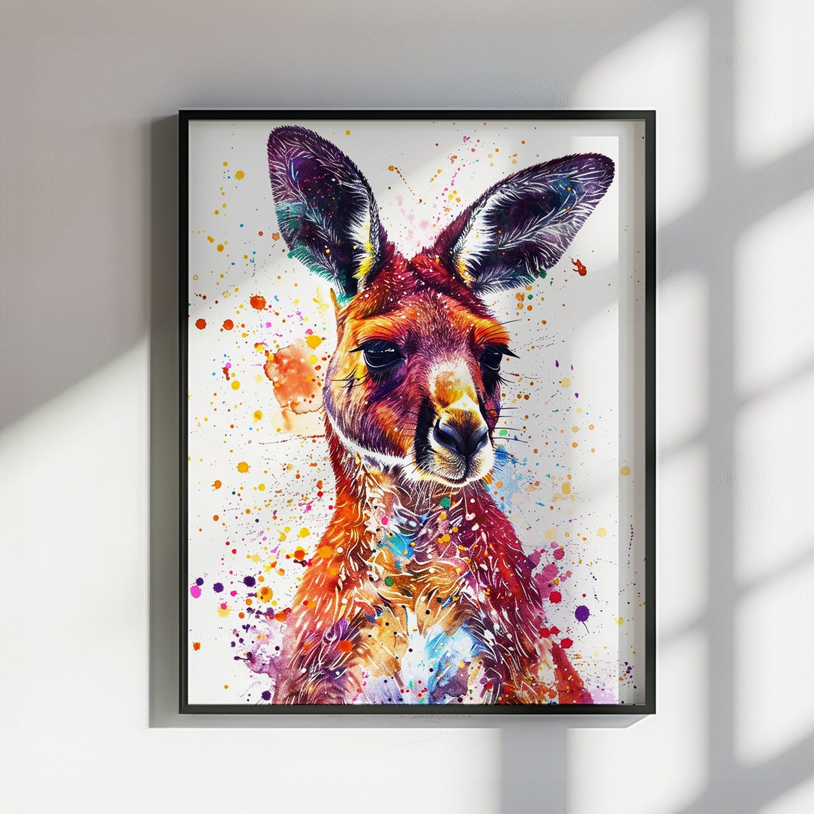 Vibrant Fiery Red Kangaroo Watercolor Portrait Splash Animal Poster