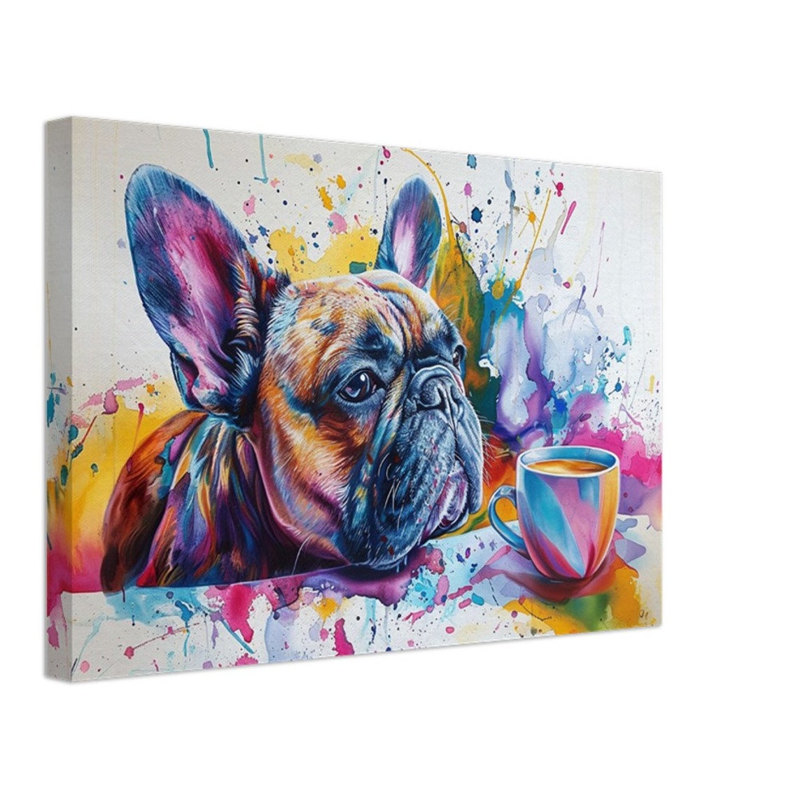 French Bulldog Close Up With Colorful Coffee Mug Splash Dog Poster - Image 3