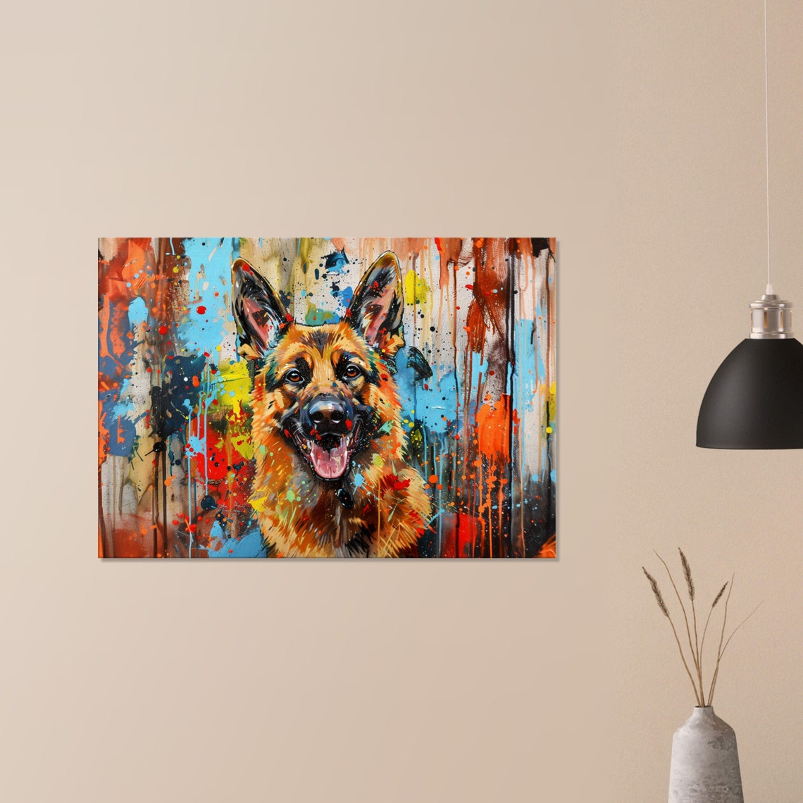 Happy German Shepherd Tongue Out Colorful Graffiti Style Dog Poster - Image 2