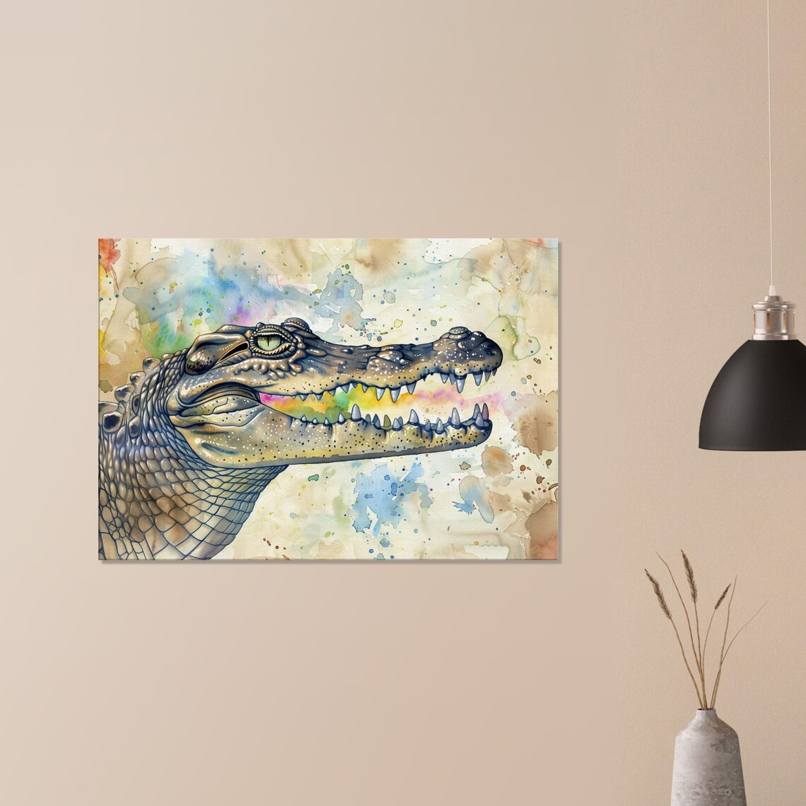 Alligator Watercolour Profile Portrait Rainbow Jaw Paint Splash Art Poster - Image 2