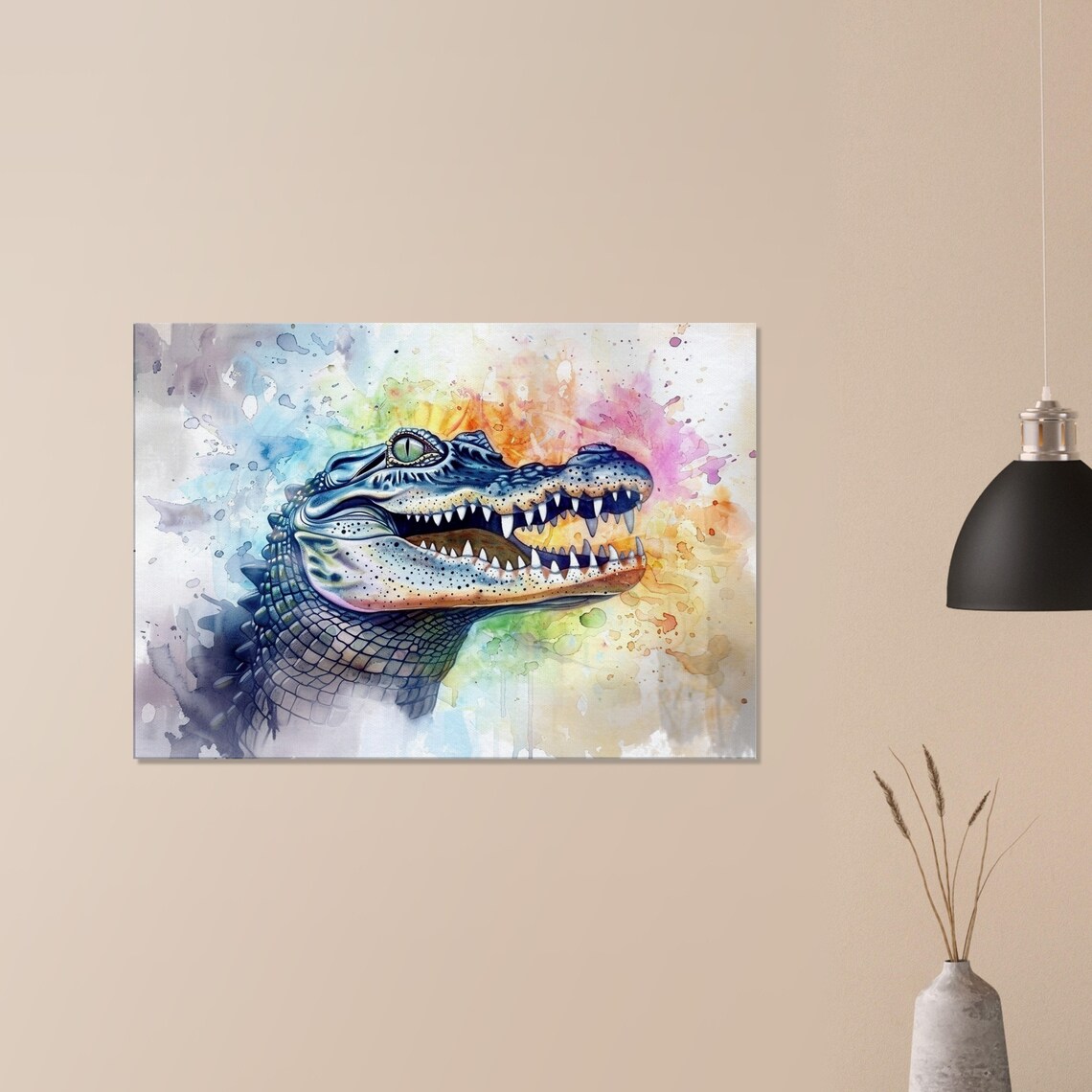 Alligator Watercolour Portrait Open Jaws Pastel Rainbow Animal Art Poster - Image 2