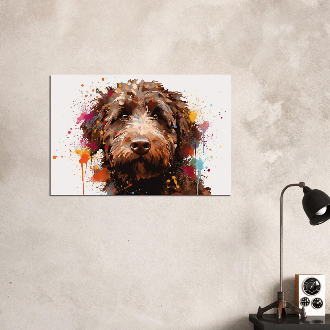 Chocolate Labradoodle Dog Watercolor Portrait Close Up Puppy Poster - Image 3