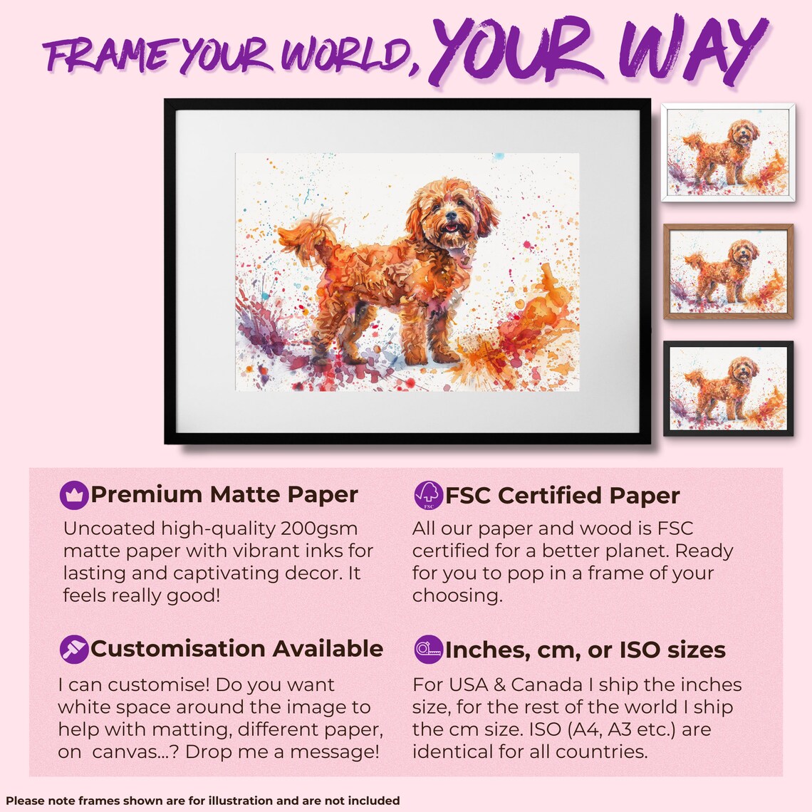 Cute Cockapoo Poster Print Colourful Watercolour Happy Doodle Dog Painting Splatter Paint Splash Art Cream Cavapoo Wall Decor Gift - Image 2