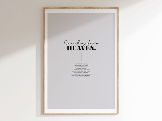 On Earth As It Is In Heaven Matthew 6 Bible Verse Wall Art Christian Modern Scripture Poster Typography Minimal Home Decor Lords Prayer