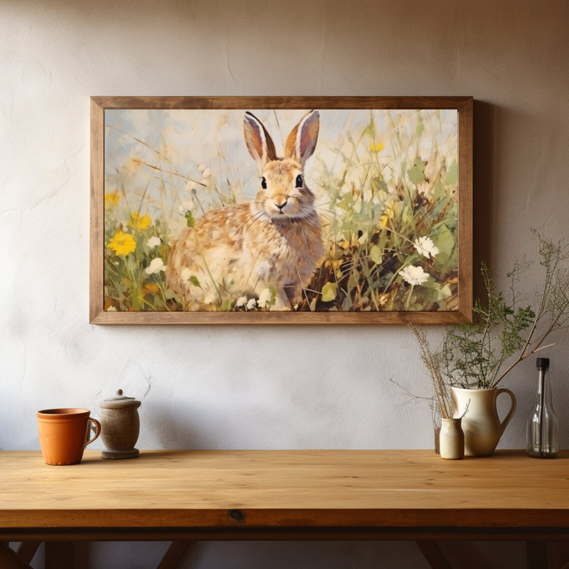 Rabbit In Spring Meadow Oil Painting, Nursery Art - Image 2