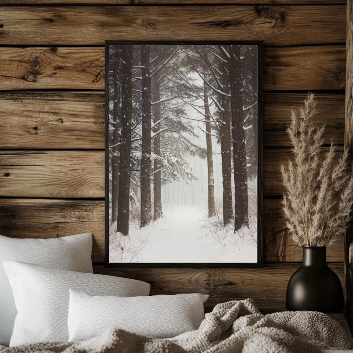 Moody Winter Trees Painting Snowy Forest Wall Art Gothic Tree Print Dark Woods Artwork Snowing Pine Cabin Decor Holiday - Image 6