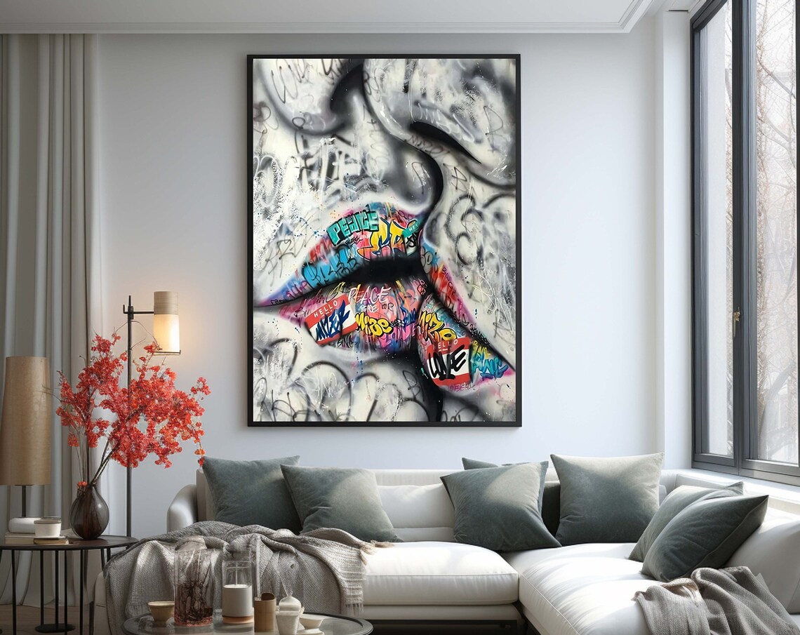 Colorful Graffiti Lips Street Art Love Peace Pop Art Wall Poster