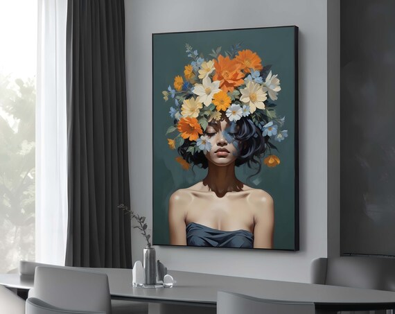 Woman with Wildflower Crown Floral Beauty Portrait Art Poster