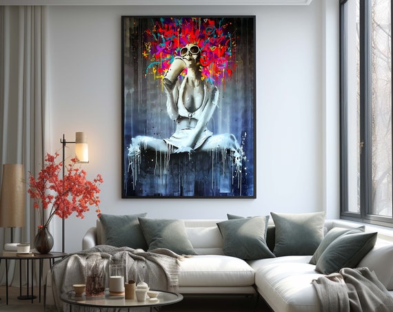 Urban Street Art Canvas Colorful Graffiti Girl Print Modern Wall Decor Vibrant Readytohang Artwork Home