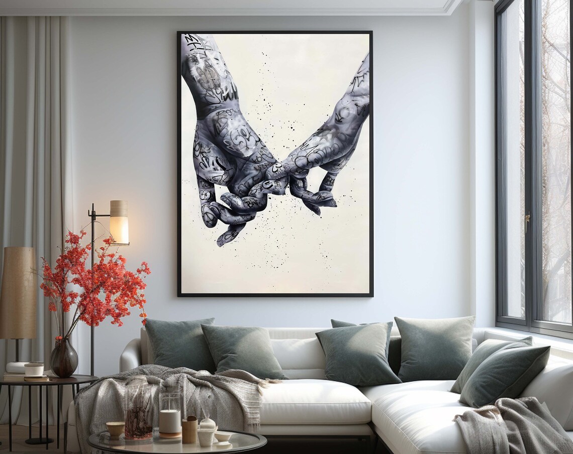 Modern Graffiti Urban Couple Holding Hands Art Print