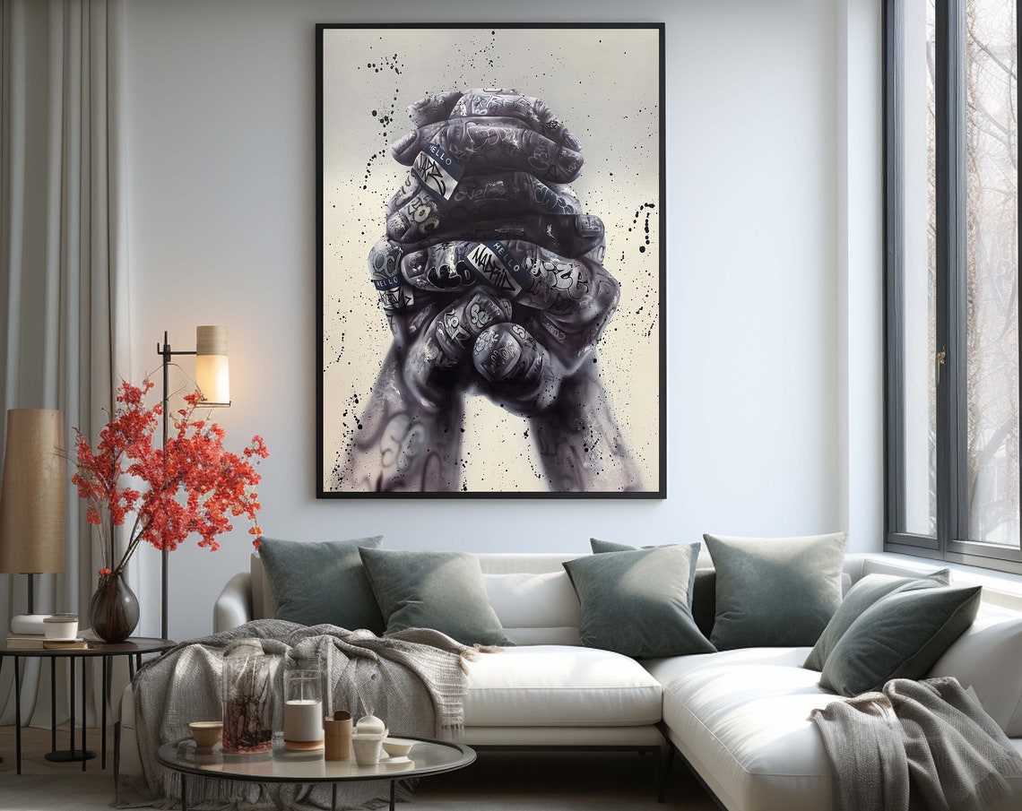 Tattooed Clasped Hands Graffiti Urban Street Ink Splatter Art Poster