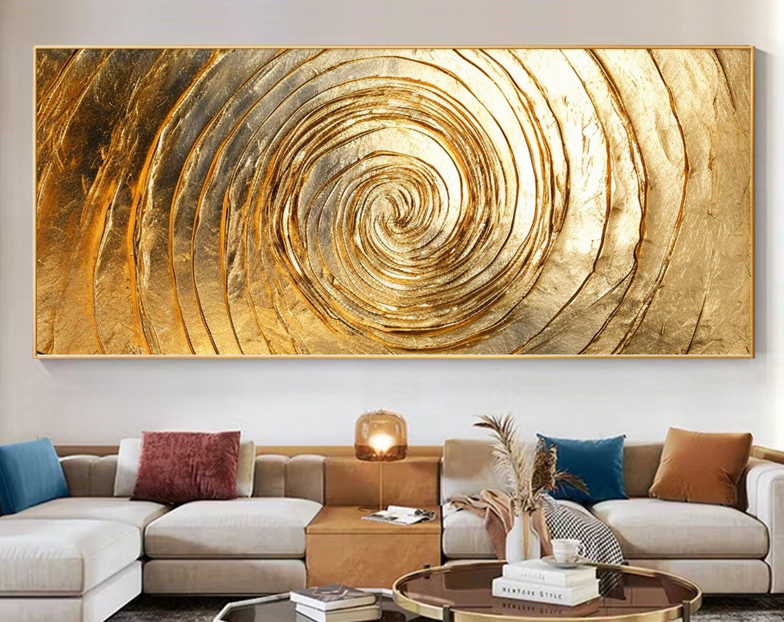 Shimmering Golden Spiral Vortex Textured Abstract Gold Leaf Poster
