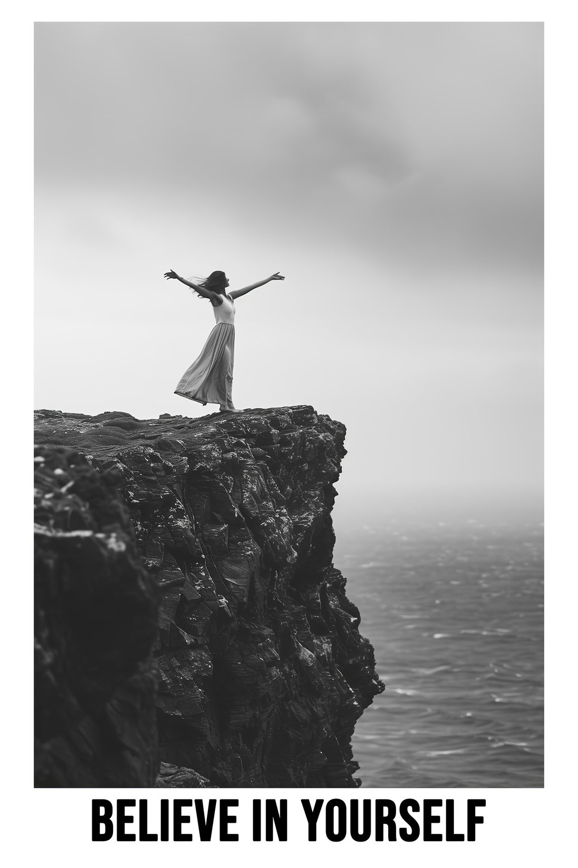 Woman On Cliff Edge Believe In Yourself Inspirational Poster - Image 2