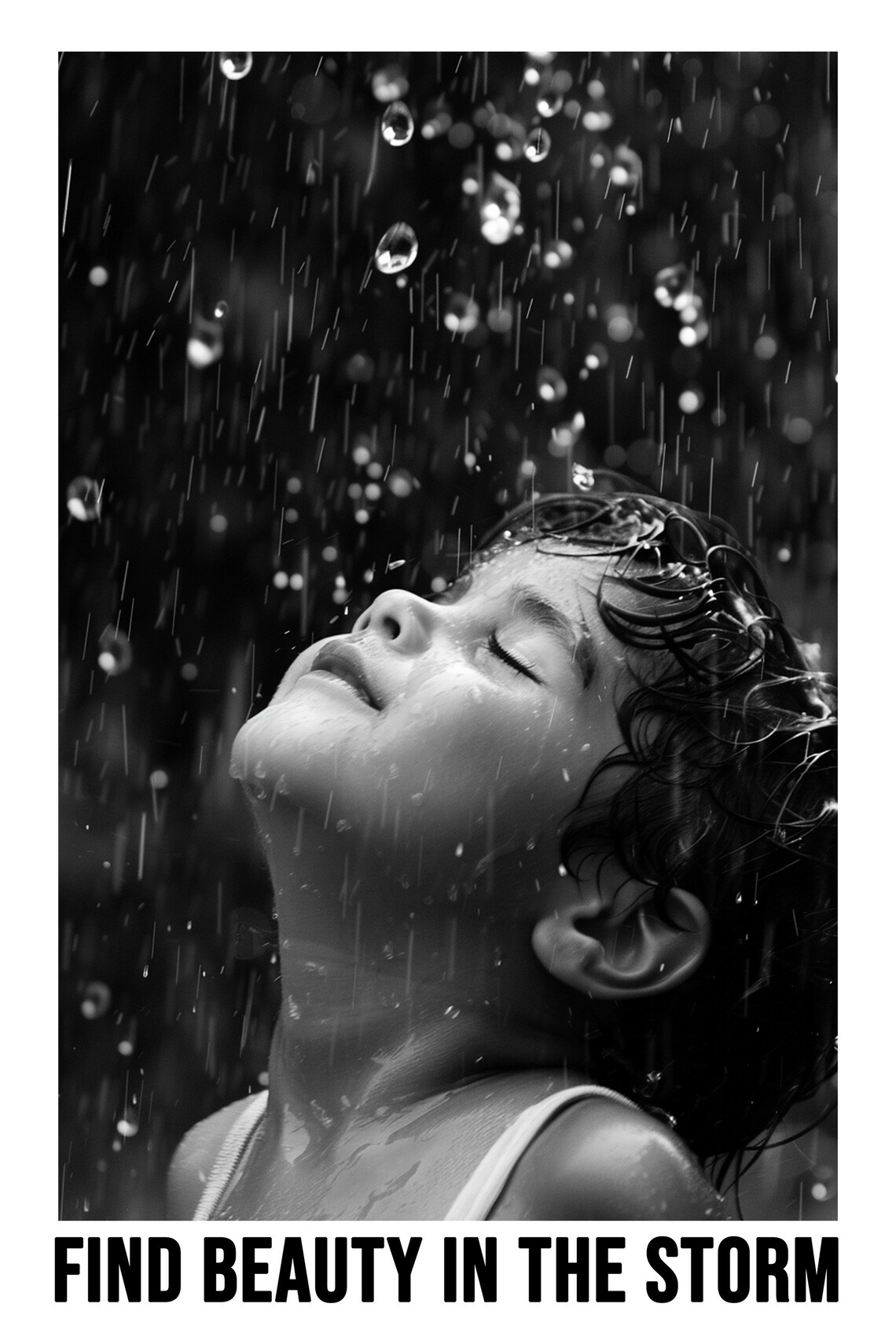 Find Beauty In The Storm Rain Portrait Black And White Poster - Image 2