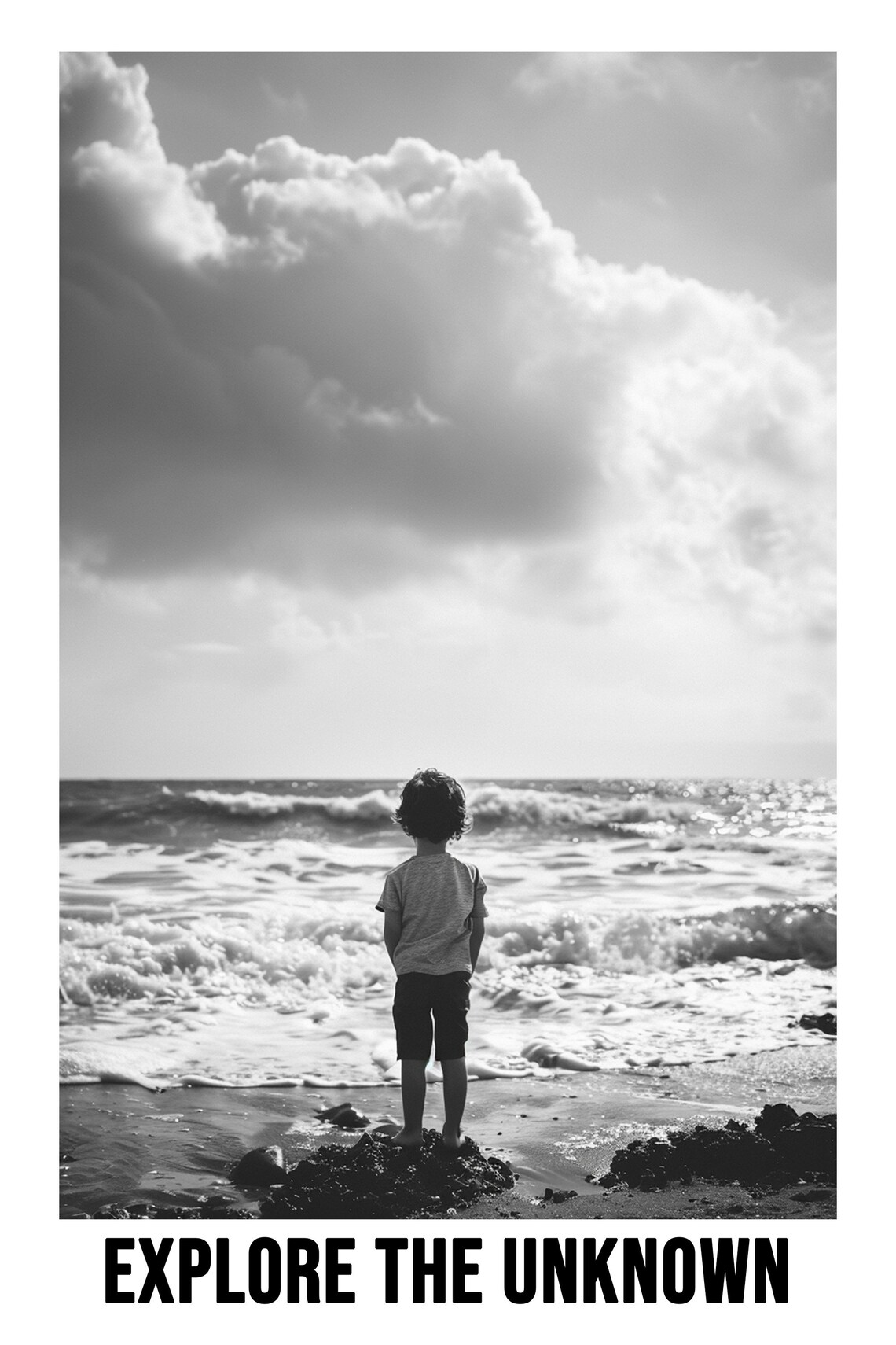 Explore The Unknown Child Ocean Black And White Photo Poster - Image 2