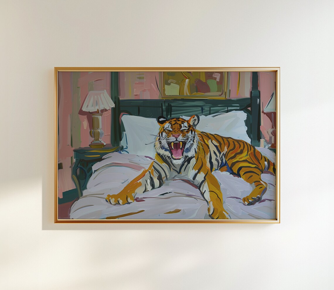 Maximalist Tiger Art Print, Trendy Bedroom Decor