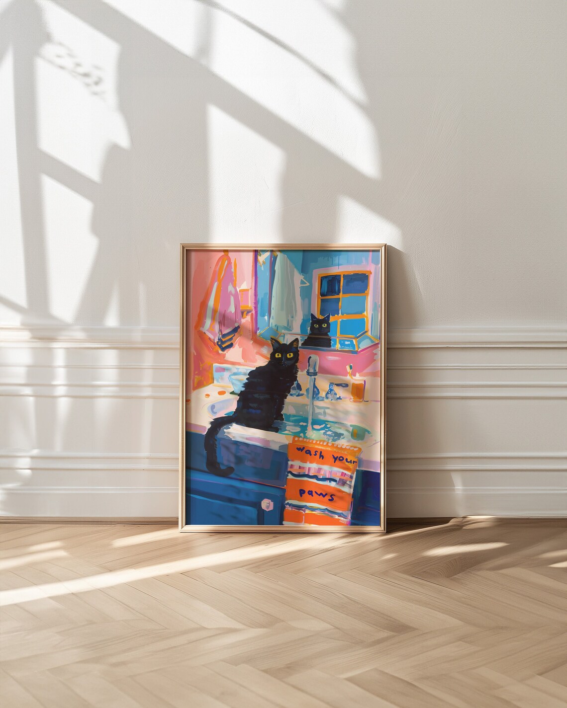 Wash Your Paws Cat Bathroom Decor Poster Print