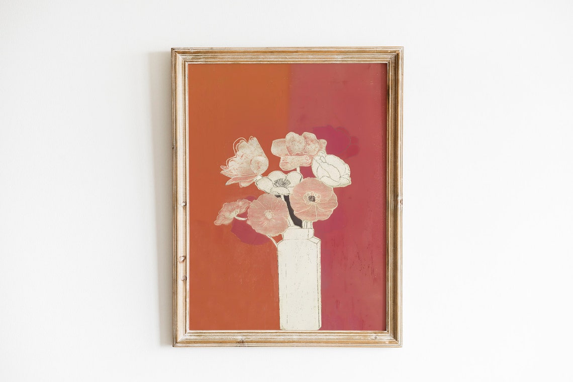 Terracotta Poppy Vase Abstract Floral Cottagecore Wall Poster - Image 3
