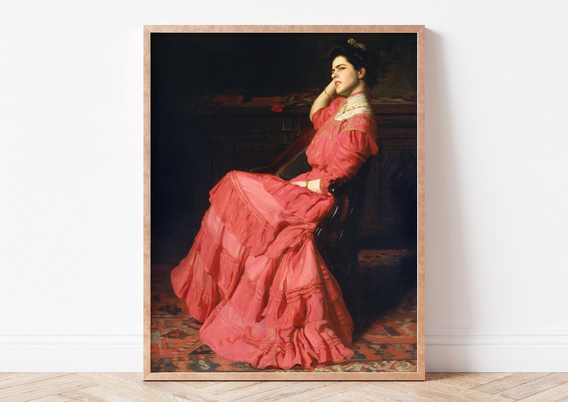 Thomas Pollock Anshutz A Rose Woman in Pink Dress Portrait Poster