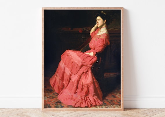 Thomas Pollock Anshutz A Rose Woman in Pink Dress Portrait Poster