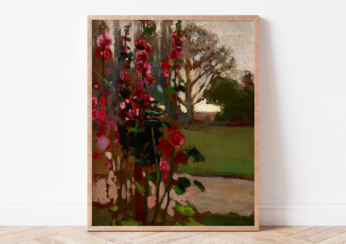 Jan Stanislawski Mallows Polish Autumn Hollyhocks Vintage Art Poster