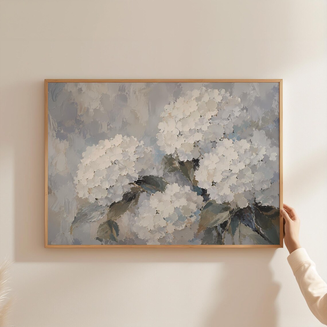 White Hydrangea Art Print, Impasto Floral